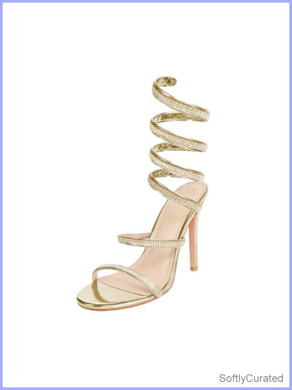 Rhinestone Sparkly Ankle Wrap Heeled Sandals Faux Leather